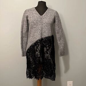 Thakoon Heather Gray and Black Lace Long Sleeve Dress